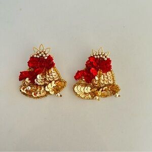 Vintage Gold and Red Sequin Bell Earrings Holiday Festive Party Christmas